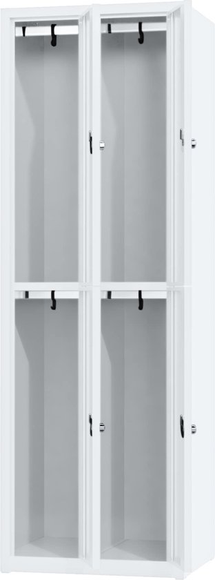 Metalen lockerkast - Wit - 4 deurs 2 delig - met slot - 180x60x50 cm - voordeel lijn - PLP-107
