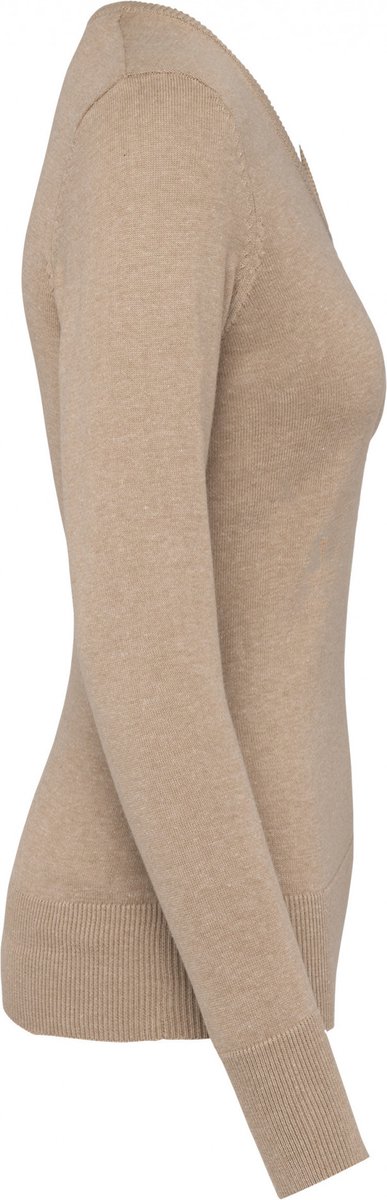 Pullover/Cardigan Dames M Kariban V-hals Lange mouw Beige heather 50% Katoen, 50% Acryl
