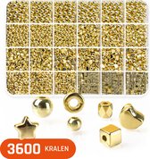 Kralen Set Goud voor Sieraden maken - Armbandjes - Telefoonkoord - Kralenset in Diverse Maten en Vormen in Handige Sorteerdoos - 3600 stuks - Goud Kleur