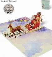 Popup Kerstkaart – Rendier met Slee - 3D kaart - Pop Up Kaart - Kerst - Kerstmis Kaart – 15,5 x 12,5 cm – Suprise