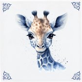 GEBOORTE TEGEL | Delfts Blauw Geboortetegel - De Gracieuze Giraf