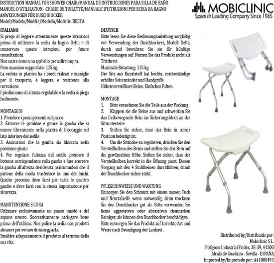 Mobiclinic Delta Douchekruk Inklapbaar Verstelbaar Antislip doppen bol
