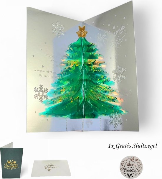 MOKIO® Pop-Up Kerstkaart - Rendier met cadeau - 3D wenskaart voor