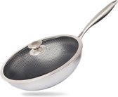 REISHUNGER Premium roestvrijstalen wok | 28 cm diameter | Met glazen deksel | Voor alle soorten kookplaten, geschikt voor inductie | Honingraatstructuur met antiaanbaklaag | Vaatwasmachinebestendig, ovenbestendig