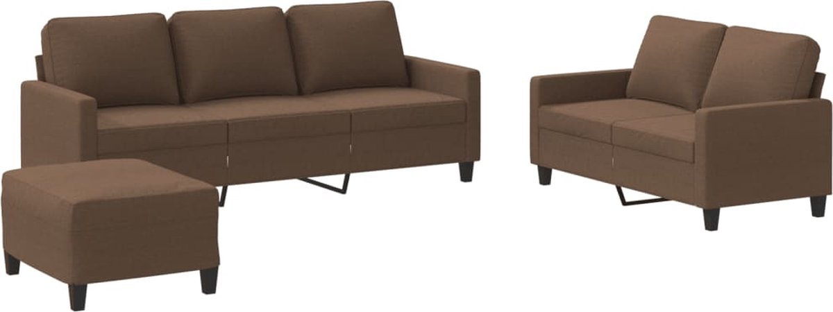 vidaXL - 4-delige - Loungeset - met - kussens - stof - bruin