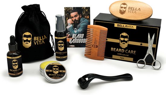 BELLAVITA ® Baardgroei kit - 9 delig - Baard - Baardolie - Baardkam - Baardbalsem - Baardgroei - Baardroller - Baardverzorging - Baardset