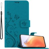 Cadorabo Hoesje geschikt voor Xiaomi Mi 10T / Mi 10T PRO in BLOEMEN BLAUW - Beschermhoes in bloemmotief met magnetische sluiting, standfunctie en kaartsleuven Book Case Cover Etui