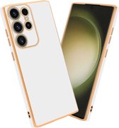 Cadorabo Hoesje geschikt voor Samsung Galaxy S23 ULTRA in Glossy Wit - Goud - Beschermhoes Case Cover van flexibel TPU-silicone en met camerabescherming