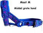 Gentle leader - Gevoerd - Maat M - Blauw - Bloemen - Antitrek hoofdhalster hond - Hoofdhalster hond - Antitrek hond - Trainingshalsband