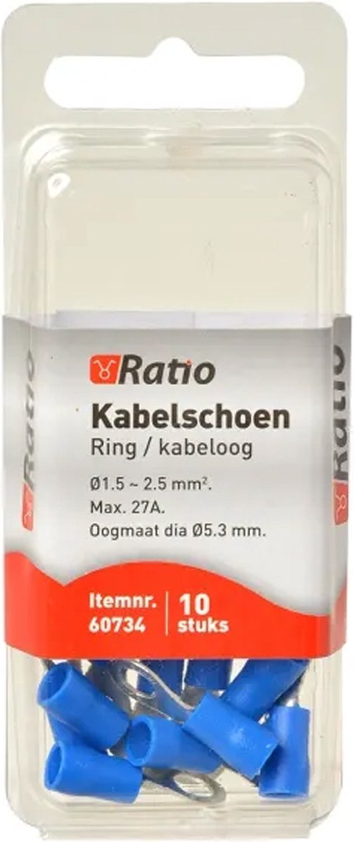 Ratio Kabelschoen Ring/kabeloog 1,5-2,5mm² - ?5mm - Blauw - 10st in blister
