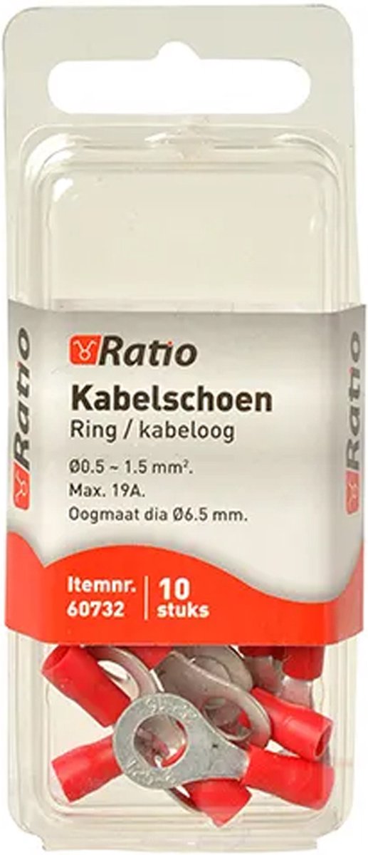Ratio Kabelschoen Ring/kabeloog 0,5-1,5mm² - ?6mm - Rood - 10st in blister