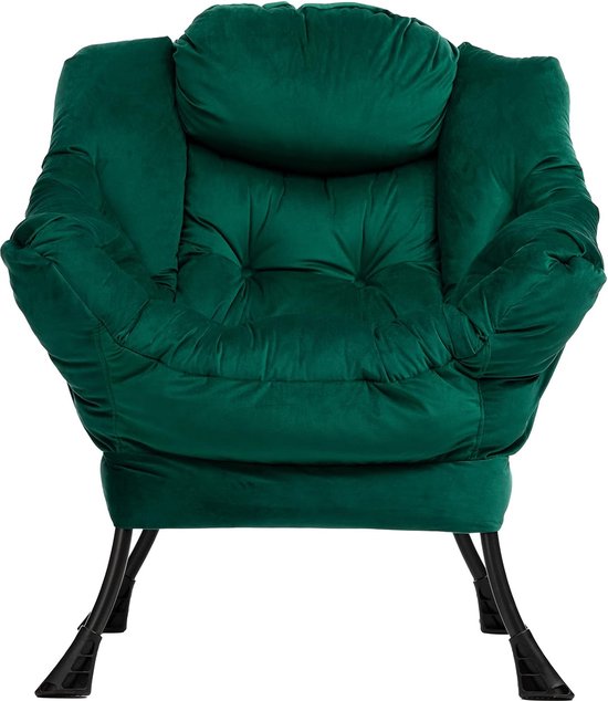 Accent Chair Fauteuil Luie Stoel Lounge Stoel met Armleuningen Moderne Fluwelen Stof Vrijetijdsfauteuil met Stalen Frame, Groen