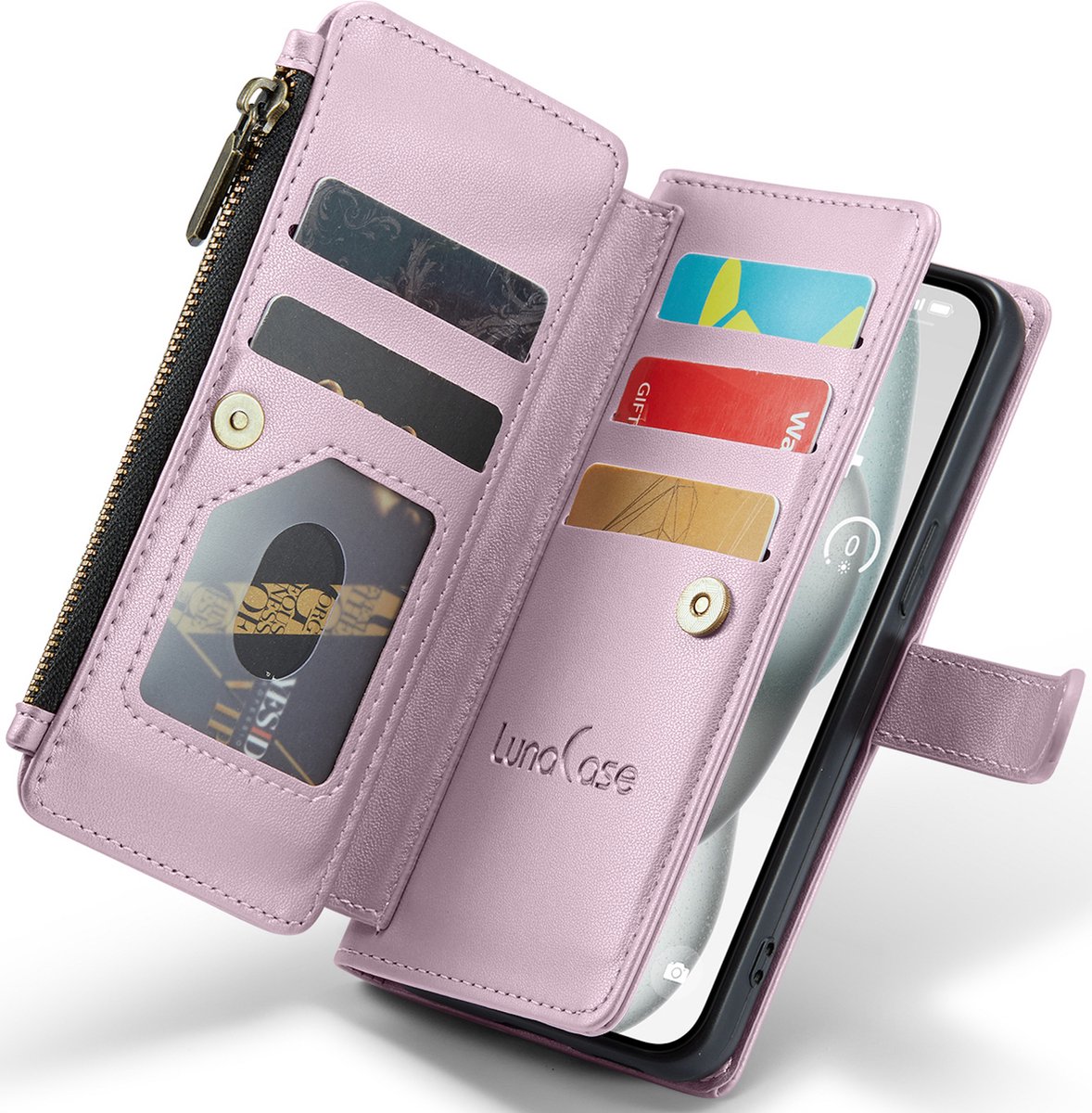 Hoesje geschikt voor iPhone 15 - ZipCase Book Cover Case Kunstleer Royaal Rose