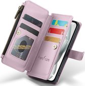 Hoesje geschikt voor iPhone 15 - ZipCase Book Cover Case Leer Royaal Rose