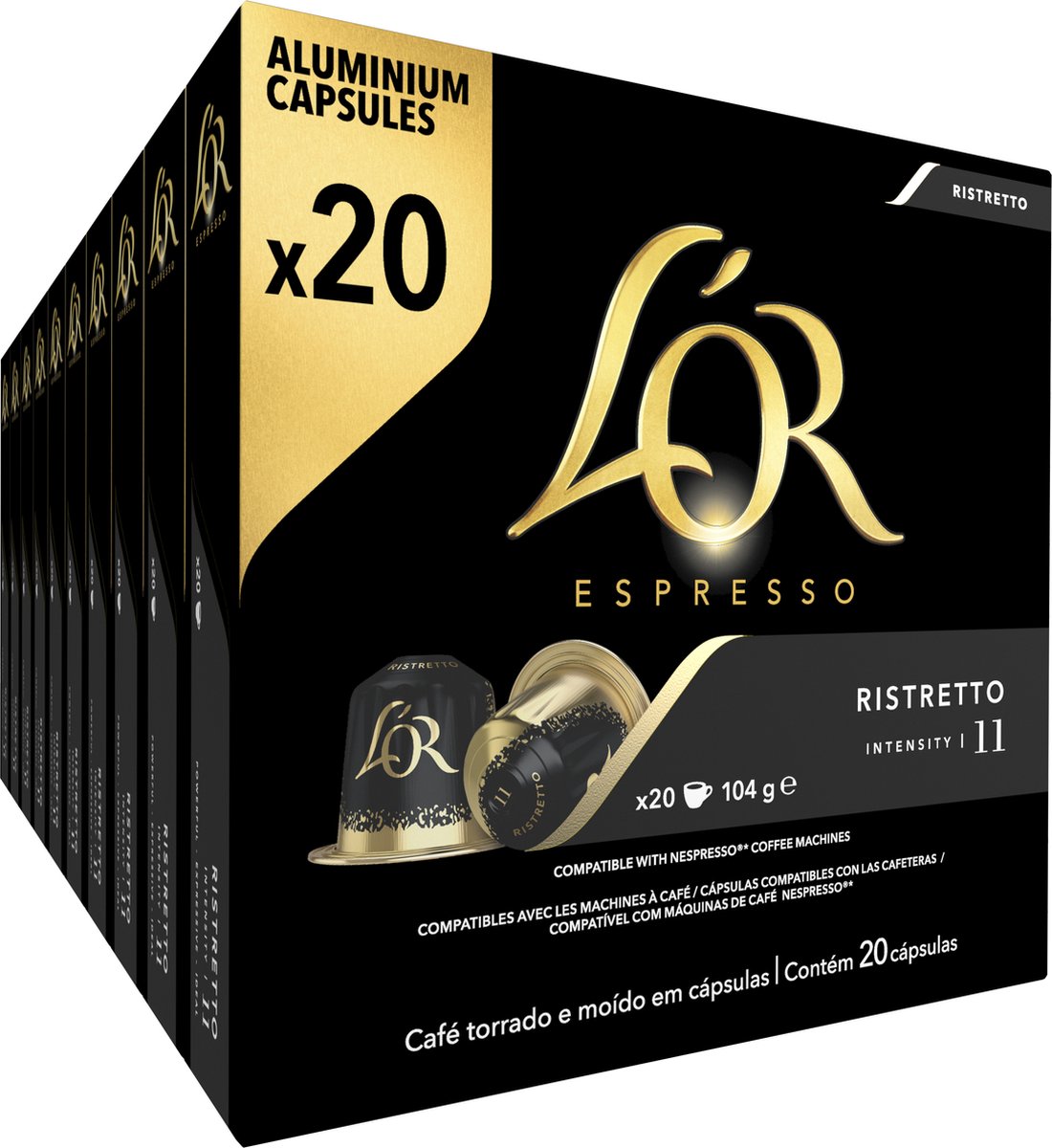 L'OR Espresso Ristretto Koffiecups - Intensiteit 11/12 - 10 x 20 capsules - L'OR