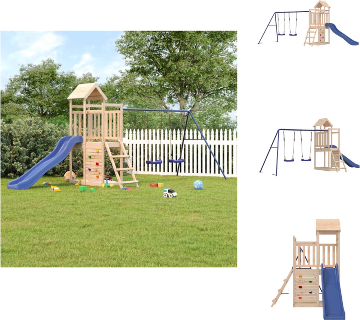 VidaXL Houten Speelhuis met Glijbaan en Dubbele Schommel 505 x 186 x 214 cm Massief Grenenhout Speeltoestellencombinatie