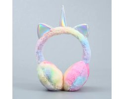 foto van unicorn oorwarmers rainbow - regenboog kleuren unicorn