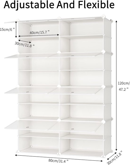 Schoenrek Kunststof, Rechthoekig Schapsysteem Met 15 Vakken, Doe Het Zelf Insteekplank Opbergrek Garderobe Schoenenopberger Metaaldraad Zwart