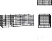 vidaXL Hondenkennel - Zwart Gepoedercoat Staal - 576x192x200 cm - Met Deuren - Afsluitbaar Vergrendelingssysteem - Kennel