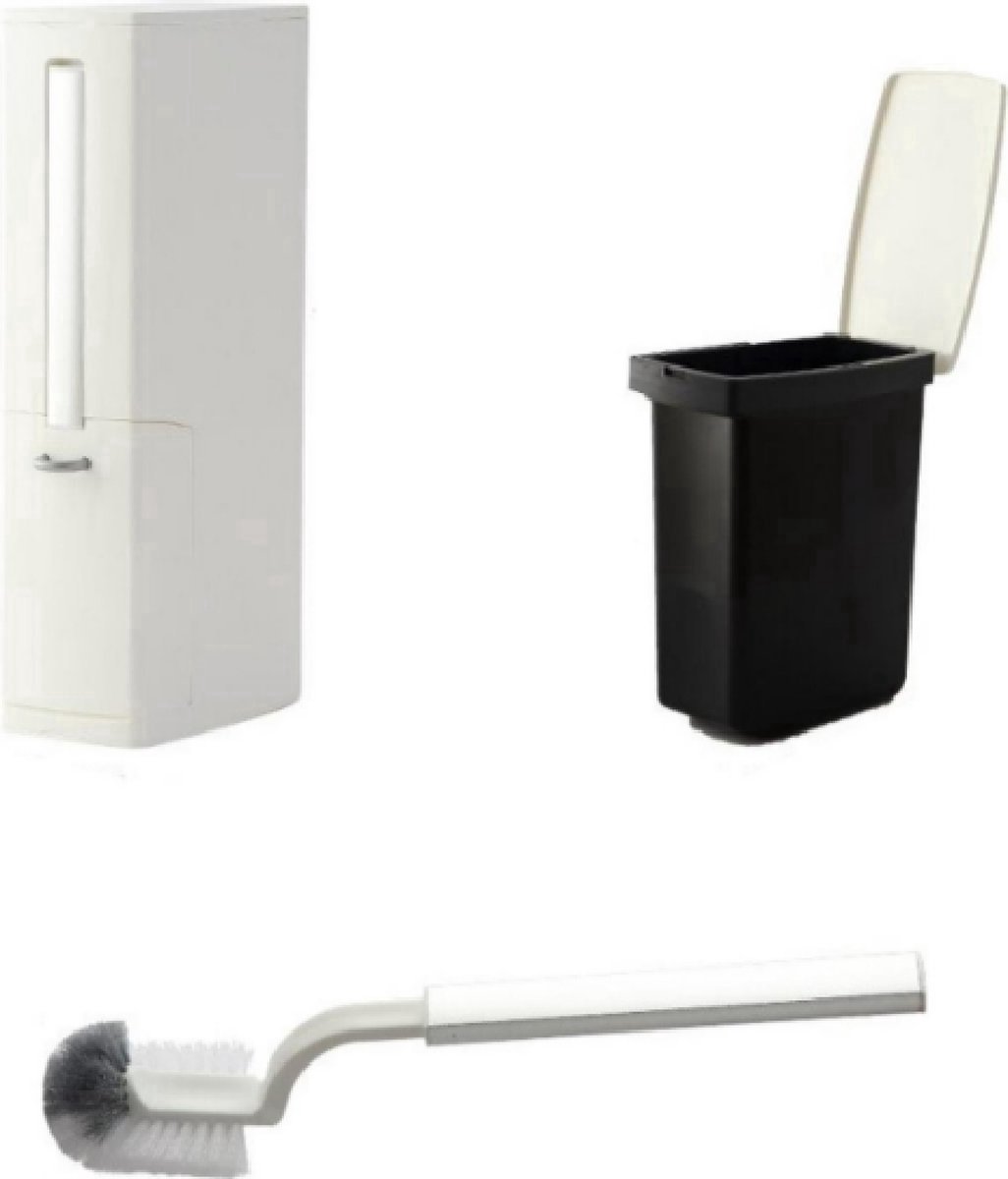 Velox Prullenbak - Smalle Prullenbak - Wc borstel - Wc borstel met houder - Vuilnisbak - Klein formaat - 3-in-1