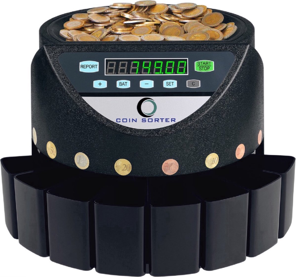 Jo-Jo Products 4U - Vevor® Muntenteller - Compacte Geldteller - Automatische Munttelmachine - 300 Munten per Minuut - Intelligente Detector - B30 cm x L39 cm x H26 cm - Zwart - Vevor®