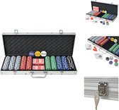 vidaXL Pokerset - Casino dobbelstenen - kaartendecks - buttons en 500 chips - 55.5 x 20.5 x 6.7 cm - Pokerset