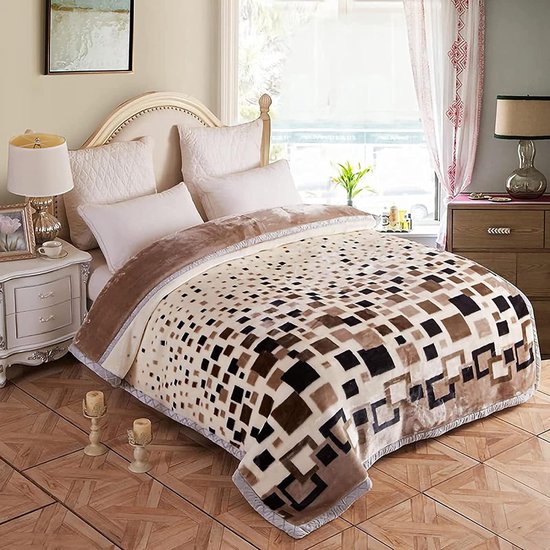 IBBO Shop - Luxe Korean Mink Blanket Dikke Bed Deken - Plaid deken - Afmeting 200x230cm - Zacht en warme Fleece deken - 2 Ply Reversible Raschel Bed Blanket for Autumn Winter - Ademend N Wasbaar