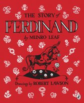 De verhaallijn van Ferdinand met een stier die in een veld vol bloemen staat, geschreven door Munro Leaf.