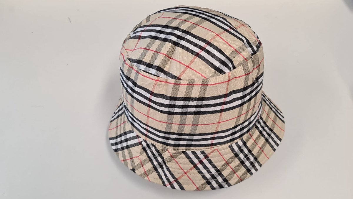 Jumada's Bucket Hat - Vissershoedje - dubbelzijdig Donker Grijs en Ruitjes beige