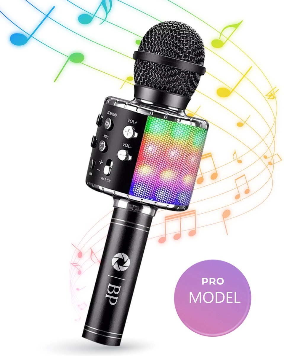BP Microphone Karaoké Bluetooth - Set Karaoké - Pour Enfants et Adultes -  Sans Fil - Avec Haut-Parleur - Lumière LED