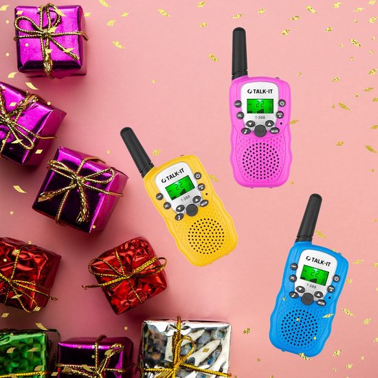 TALK-IT Walkie Talkie – Voor Kinderen en Volwassenen - 5KM Bereik - 3 stuks - Geel Roze Blauw
