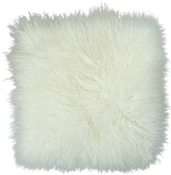 Coussin curl fur - kussen en peau de mouton tibétain blanc - Coussin décoratif avec des boucles
