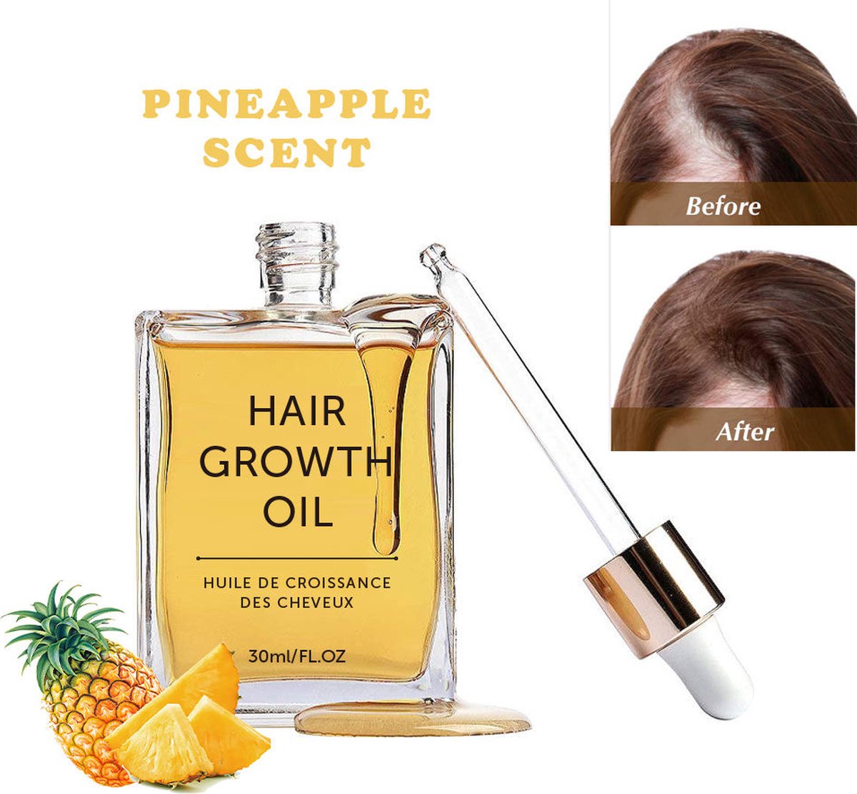 Haar Groei Olie - Pineapple scent 30 ml Hair Growth Oil / Olie Baard Groei, Wenkbrauw Groei Olie 30ml