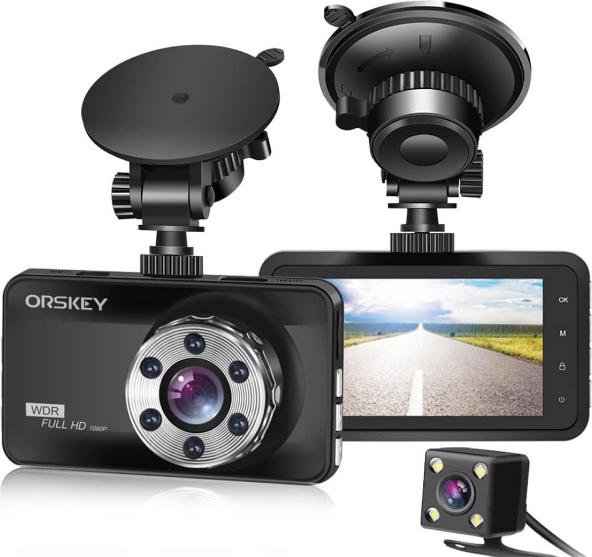 ALLGoods. Dual Dashcam – Dashcams 1080p – Dashcam voor Auto met Nachtzicht – Voor en Achter Camera 24 uur Bewaking - Naadloze Lusopnames - 170° Camerabewaking – Full HD Zwart