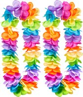Toppers in concert - Boland Hawaii krans/slinger - 2x - Tropische/zomerse kleur mix - Grote bloemen blaadjes hals slinger