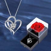 Roos met een ketting in doosje - Zilverkleurig hartketting- Geschenkdoos -Valentijn -Cadeau- Vrouw- Vriendin-Vriend - Huwelijks aanzoek- Moederdag- Verjaardag