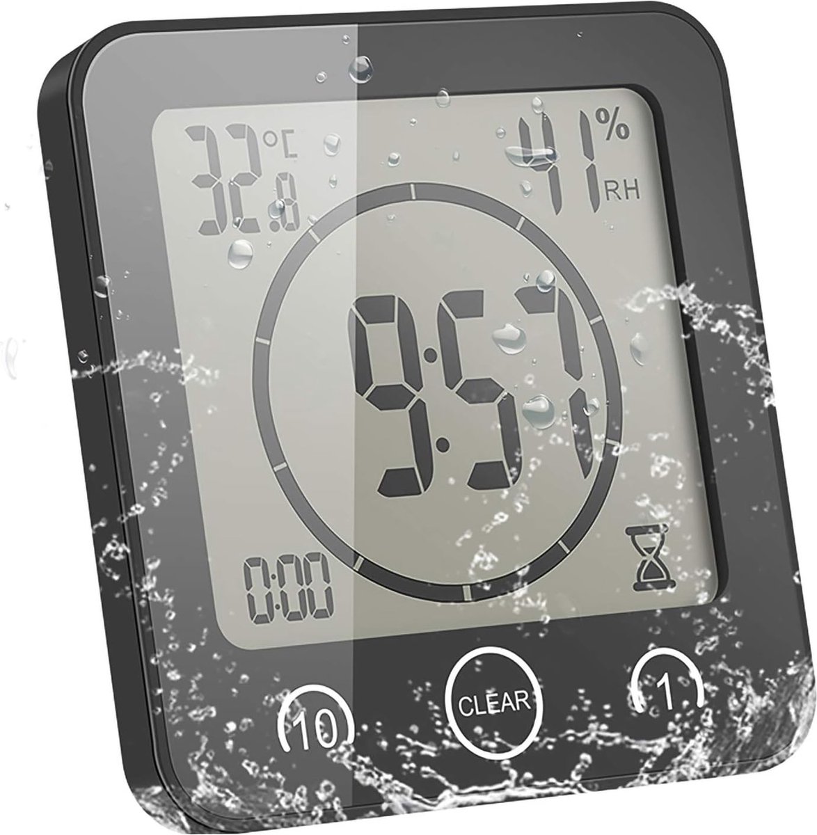 Waterdichte Douche Timer met Temperatuur- en Luchtvochtigheidsweergave - Badkamer Countdown Klok - Energiebesparend - Intuïtieve Bediening - Efficiënt Waterverbruik - Duurzaam Ontwerp - Veilig en Waterbestendig - Handige Installatie