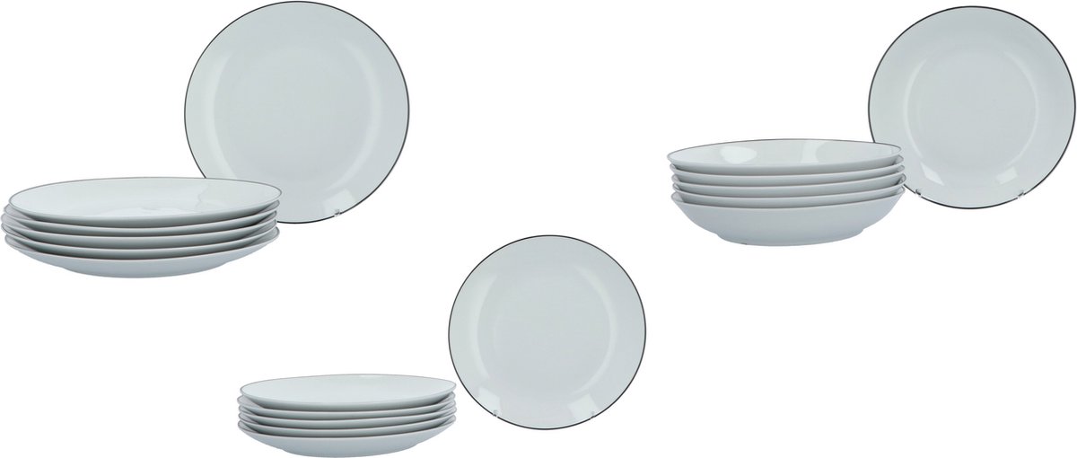 Bol.com Luzzo® Serviesset 18-delig – Wit met Zwarte Rand – Porselein aanbieding