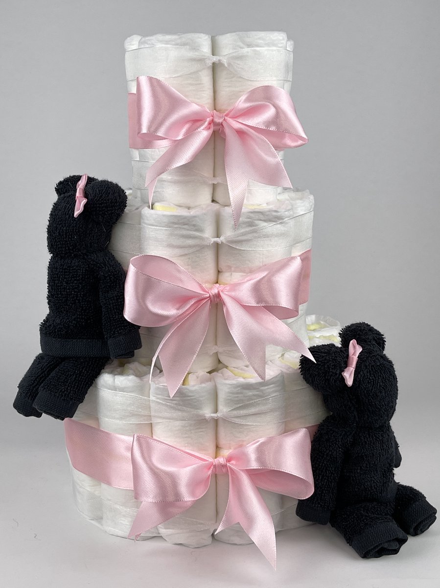Goedkoopste Chouette-Chouette | Luiertaart Meisje | Kraamcadeau | Geboorte Meisje | Babyshower | Beren Zwart - Roze