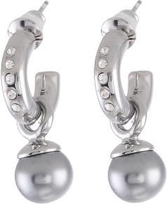 Behave Boucles d'oreilles - femme - boucles d'oreilles - boucles d'oreilles - avec perle grise - et belles pierres de cristal - couleur argent - 2,5 cm