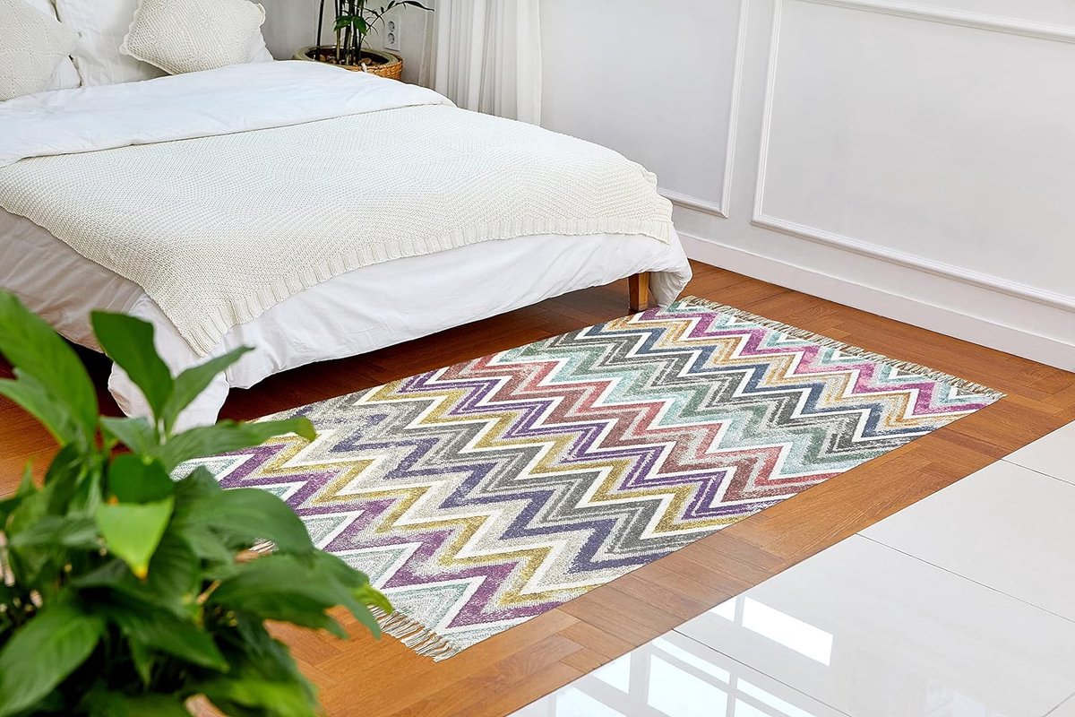 eCarpet Capri Collectie 100% gerecycled katoen duurzame rug livingroom keuken hal cosy scandi handgemaakt ZIG ZAG 9004 - 150 cm x 230 cm