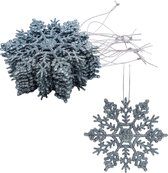 Pak 12-10cm Glitter Sneeuwvlok Hangende Decoraties - Kerstversiering (IJsblauw)