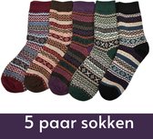 Warme Winter Sokken met Wol - Set van 5 paar met Fijn patroon - Vintage Sokken Dames/Heren maat 38-42