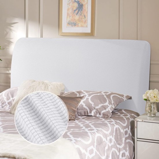 Housse de tête de lit double rembourrée, élastique, anti-poussière, lavable, White, 120-140 cm