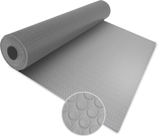 floordirekt Rubber loper - Rubbermat - Big Button - 2 mm - Grijs - 120 x 250 cm