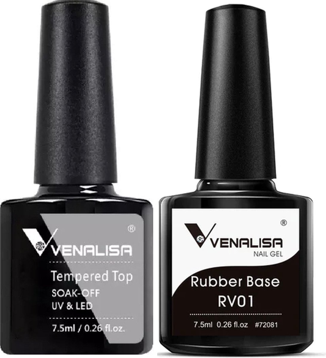 Venalisa Top en Rubber Base Coat UV Gellak Set - 15 ml (2x 7.5 ml) - Gellak Starterspakket - Gellak Top Coat - Gellak Rubber Base Coat - Gellak Set - Venalisa Gellak - Gellak Nagellak