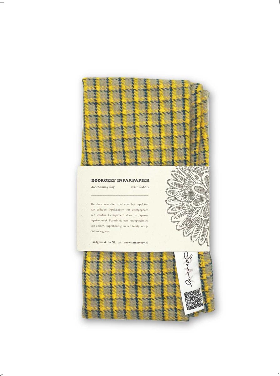Doorgeef Inpakpapier - Furoshiki - Duurzaam cadeau - Cadeaupapier - Inpakstof - Geel groene ruit - Size S