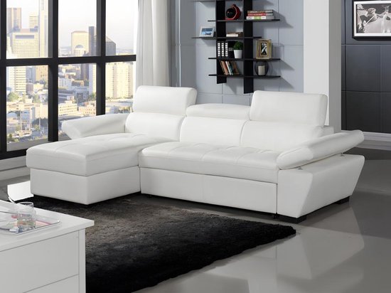 LINEA SOFA Hoekbank JONOVA - Leer - Wit - Hoek links L 256 cm x H 83 cm x D 154 cm