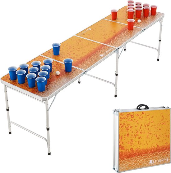 Offizieller Player Beer Pong Tisch mit Becherhalterung | Full Beer Pong Pack | Inkl. 1 Beer Pong Tisch 120 53cl Becher (60 Rot & 60 Blau) 6 Ping-Pong-Bälle | Trinkspiele | 100% Spaß