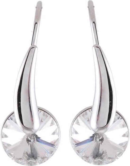 Behave Dames oorbellen met 8 mm swarovski elements facet geslepen rivoli kristal – zilverkleurig – 23 mm lang